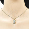 Oro Laminado Pendant Necklace, Gold Filled Style Box and Bow Design, with White Cubic Zirconia, White Enamel Finish, Golden Finish, 04.156.0468.1.18