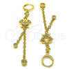 Oro Laminado Long Earring, Gold Filled Style Star and Heart Design, with White Cubic Zirconia, Polished, Golden Finish, 02.316.0092