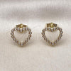 Oro Laminado Stud Earring, Gold Filled Style Heart Design, with White Cubic Zirconia, Polished, Golden Finish, 02.204.0050