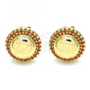 Oro Laminado Stud Earring, Gold Filled Style with Garnet Micro Pave, Polished, Golden Finish, 02.156.0327.1