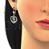 Oro Laminado Earring and Pendant Adult Set, Gold Filled Style Heart and Flower Design, Polished, Tricolor, 10.351.0003