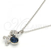 Rhodium Plated Pendant Necklace, Teddy Bear Design, with Montana and Aurore Boreale Swarovski Crystals, Black Enamel Finish, Rhodium Finish, 04.239.0041.18