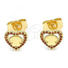 Oro Laminado Stud Earring, Gold Filled Style Heart and Butterfly Design, with Garnet Micro Pave, Polished, Golden Finish, 02.233.0052.1