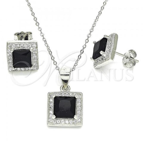 Sterling Silver Earring and Pendant Adult Set, with Black Cubic Zirconia and White Micro Pave, Polished, Rhodium Finish, 10.175.0069.4