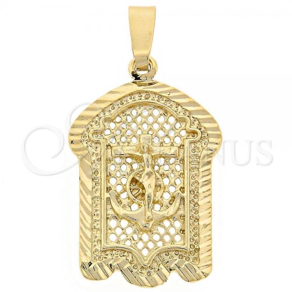 Oro Laminado Religious Pendant, Gold Filled Style Crucifix Design, Diamond Cutting Finish, Golden Finish, 5.186.018