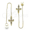 Oro Laminado Threader Earring, Gold Filled Style Cross Design, with Multicolor Micro Pave, Polished, Golden Finish, 02.210.0339.1