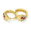 Oro Laminado Huggie Hoop, Gold Filled Style Strawberry Design, with Garnet and White Crystal, Polished, Golden Finish, 02.165.0130.2