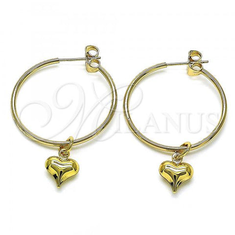 Oro Laminado Medium Hoop, Gold Filled Style Heart Design, Polished, Golden Finish, 02.63.2737.30