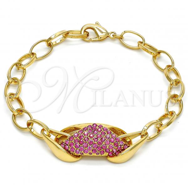 Oro Laminado Fancy Bracelet, Gold Filled Style with Rhodolite Crystal, Polished, Golden Finish, 03.59.0062.09