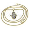 Oro Laminado Pendant Necklace, Gold Filled Style Hand of God Design, with Multicolor Micro Pave, Polished, Golden Finish, 04.156.0395.1.20