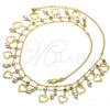 Oro Laminado Fancy Necklace, Gold Filled Style Leaf Design, with Gray Pearl and White Cubic Zirconia, Polished, Golden Finish, 04.105.0015
