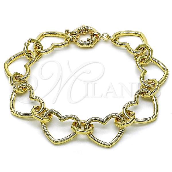 Oro Laminado Fancy Bracelet, Gold Filled Style Heart Design, Polished, Golden Finish, 03.429.0002.08