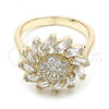 Oro Laminado Multi Stone Ring, Gold Filled Style Flower Design, with White Cubic Zirconia, Polished, Golden Finish, 01.210.0105.07 (Size 7)