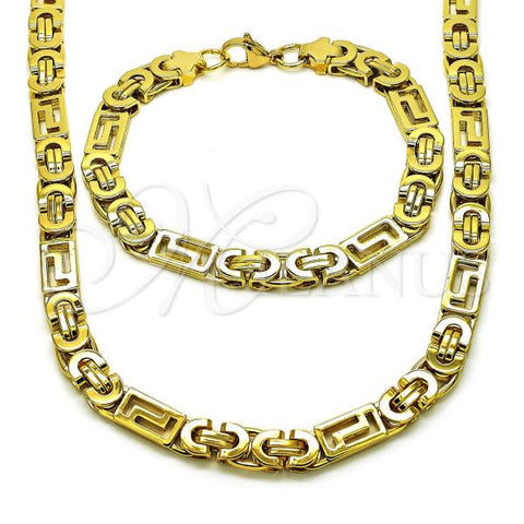 Stainless Steel Necklace and Bracelet, Greek Key Design, Polished, Golden Finish, 06.116.0064.2