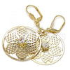 Oro Laminado Dangle Earring, Gold Filled Style Flower Design, with White Crystal, Polished, Golden Finish, 69.004
