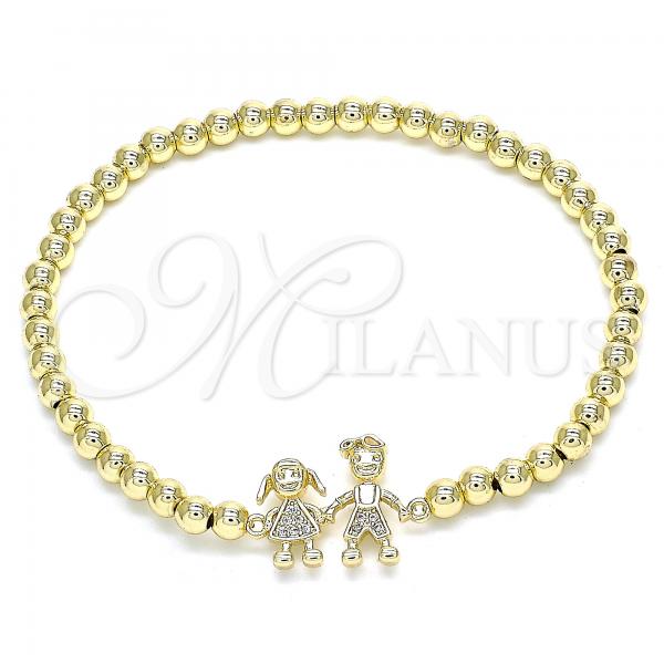 Oro Laminado Fancy Bracelet, Gold Filled Style Expandable Bead and Little Girl Design, with White Micro Pave, Polished, Golden Finish, 03.299.0041.07