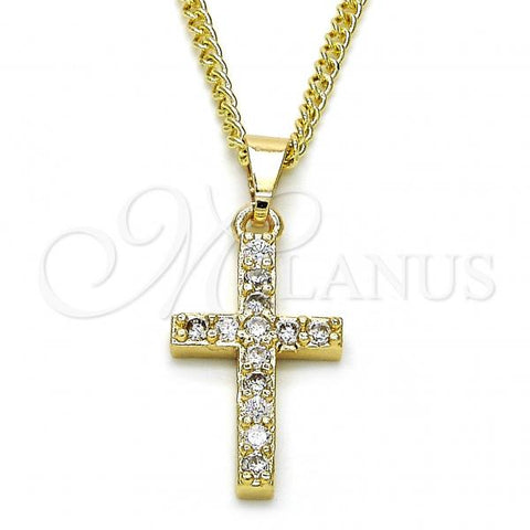 Oro Laminado Pendant Necklace, Gold Filled Style Cross Design, with White Cubic Zirconia, Polished, Golden Finish, 04.284.0007.18
