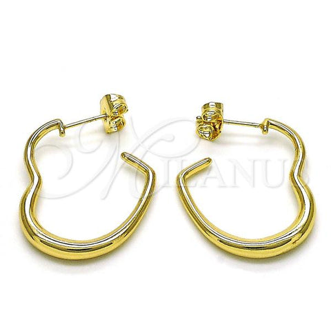 Oro Laminado Small Hoop, Gold Filled Style Heart Design, Polished, Golden Finish, 02.156.0670.25