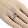 Oro Laminado Mens Ring, Gold Filled Style with White Crystal, Black Enamel Finish, Golden Finish, 01.185.0012.12 (Size 12)