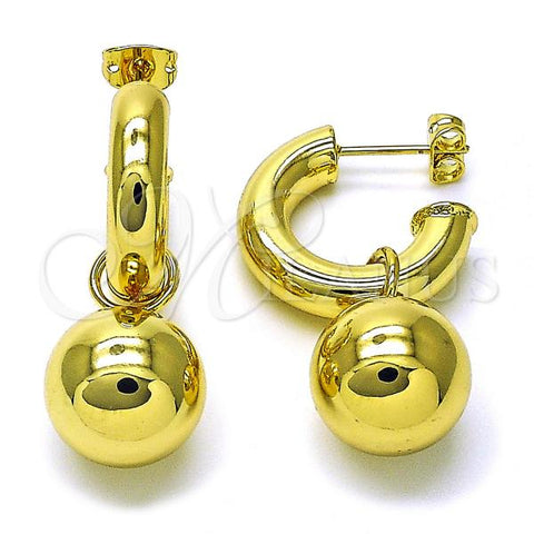 Oro Laminado Small Hoop, Gold Filled Style Ball and Hollow Design, Polished, Golden Finish, 02.341.0228.20