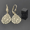 Oro Laminado Dangle Earring, Gold Filled Style Teardrop and Flower Design, Diamond Cutting Finish, Golden Finish, 5.088.005