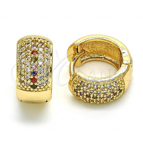 Oro Laminado Huggie Hoop, Gold Filled Style with Multicolor Cubic Zirconia, Polished, Golden Finish, 02.210.0039.1.15