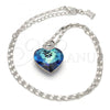 Rhodium Plated Pendant Necklace, Heart and Pave Mariner Design, with Bermuda Blue Swarovski Crystals and White Micro Pave, Polished, Rhodium Finish, 04.239.0004.16