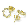 Oro Laminado Stud Earring, Gold Filled Style with White Micro Pave, Polished, Golden Finish, 02.156.0544