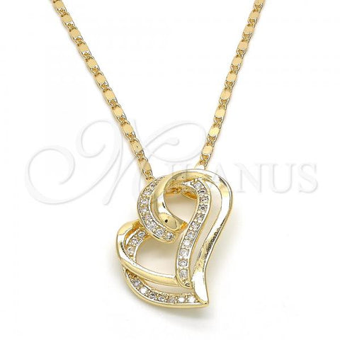 Oro Laminado Pendant Necklace, Gold Filled Style Heart Design, with White Micro Pave, Polished, Golden Finish, 04.195.0023.20