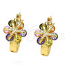 Oro Laminado Small Hoop, Gold Filled Style Flower Design, with Multicolor Cubic Zirconia, Polished, Golden Finish, 02.196.0002.2.15