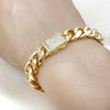 Oro Laminado Fancy Bracelet, Gold Filled Style Chunky Design, with White Micro Pave, Polished, Golden Finish, 03.156.0042.08