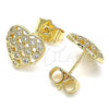 Oro Laminado Stud Earring, Gold Filled Style Heart Design, with White Micro Pave, Polished, Golden Finish, 02.156.0485