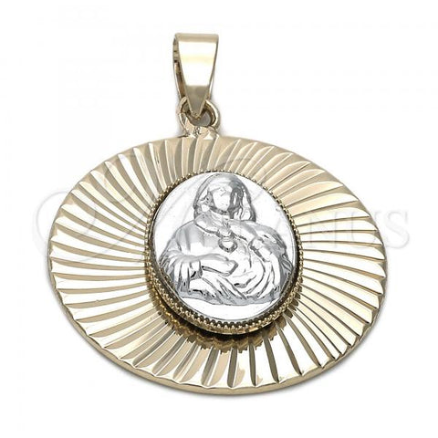 Oro Laminado Religious Pendant, Gold Filled Style Sagrado Corazon de Maria Design, Diamond Cutting Finish, Two Tone, 5.193.015