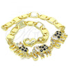 Oro Laminado Fancy Bracelet, Gold Filled Style Elephant Design, with Black and White Cubic Zirconia, Polished, Golden Finish, 03.63.2131.2.07