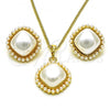 Oro Laminado Earring and Pendant Adult Set, Gold Filled Style with Ivory Pearl, Polished, Golden Finish, 10.379.0080