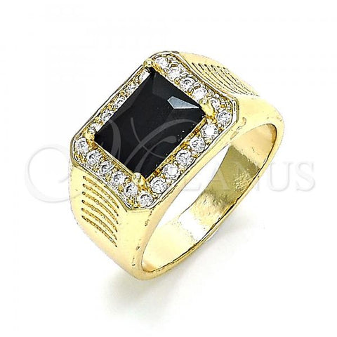 Oro Laminado Mens Ring, Gold Filled Style with Black Cubic Zirconia and White Micro Pave, Polished, Golden Finish, 01.266.0045.3.11