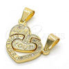 Oro Laminado Fancy Pendant, Gold Filled Style Heart Design, with White Cubic Zirconia, Polished, Golden Finish, 05.179.0057