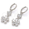 Rhodium Plated Long Earring, Flower Design, with White Cubic Zirconia, Polished, Rhodium Finish, 02.206.0047