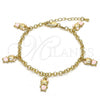 Oro Laminado Charm Bracelet, Gold Filled Style Teddy Bear and Rolo Design, Pink Enamel Finish, Golden Finish, 03.63.1359.07