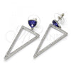 Rhodium Plated Dangle Earring, with White Cubic Zirconia and Tanzanite Swarovski Crystals, Polished, Rhodium Finish, 02.26.0156