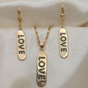 Oro Laminado Earring and Pendant Adult Set, Gold Filled Style Nameplate and Love Design, with Green Micro Pave, Polished, Golden Finish, 10.196.0072.1