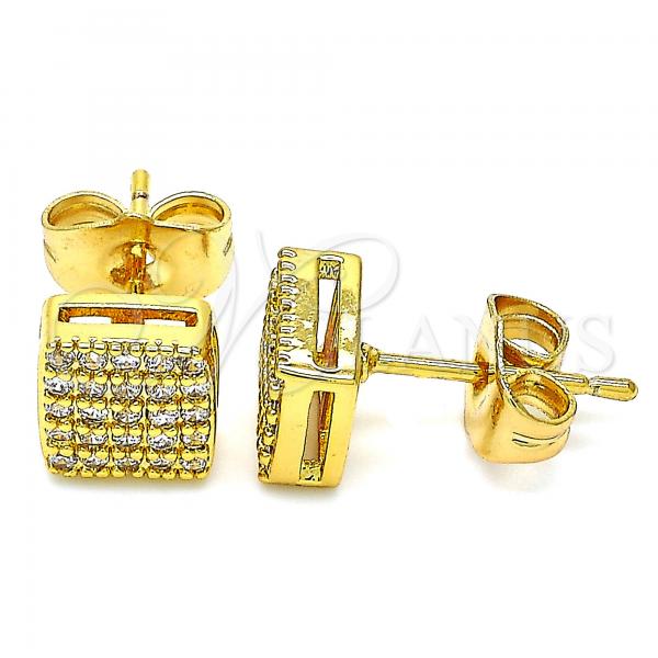 Oro Laminado Stud Earring, Gold Filled Style with White Cubic Zirconia, Polished, Golden Finish, 02.344.0046