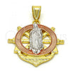 Oro Laminado Religious Pendant, Gold Filled Style Guadalupe and Anchor Design, Polished, Tricolor, 05.253.0002