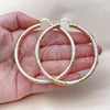 Oro Laminado Extra Large Hoop, Gold Filled Style Hollow Design, Diamond Cutting Finish, Tricolor, 02.213.0311.1.70