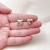 Oro Laminado Stud Earring, Gold Filled Style Heart Design, Polished, Golden Finish, 02.202.0014