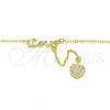 Sterling Silver Fancy Necklace, Love and Heart Design, with White Micro Pave, Polished, Golden Finish, 04.286.0006.2.16
