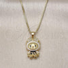 Oro Laminado Pendant Necklace, Gold Filled Style Box and Bow Design, with White Cubic Zirconia, White Enamel Finish, Golden Finish, 04.156.0468.1.18
