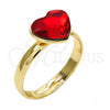 Oro Laminado Multi Stone Ring, Gold Filled Style Heart Design, with Light Siam Swarovski Crystals, Polished, Golden Finish, 01.239.0002.7 (One size fits all)