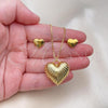 Oro Laminado Earring and Pendant Adult Set, Gold Filled Style Heart and Hollow Design, Polished, Golden Finish, 10.417.0014