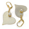 Oro Laminado Dangle Earring, Gold Filled Style Heart Design, with White Crystal, Diamond Cutting Finish, Golden Finish, 77.002